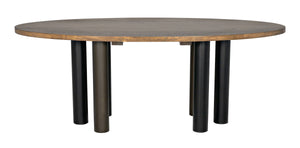 Journal Oval Dining Table, Dark Walnut with Black & Aged Brass Steel Base