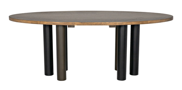 Journal Oval Dining Table, Dark Walnut with Black & Aged Brass Steel Base