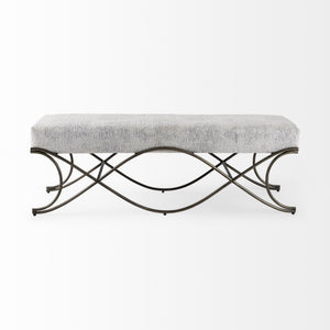 Ayla 55L x 17.6W x 18H Dark Gray Fabric Seat W/ Dark Nickel Metal Frame Bench