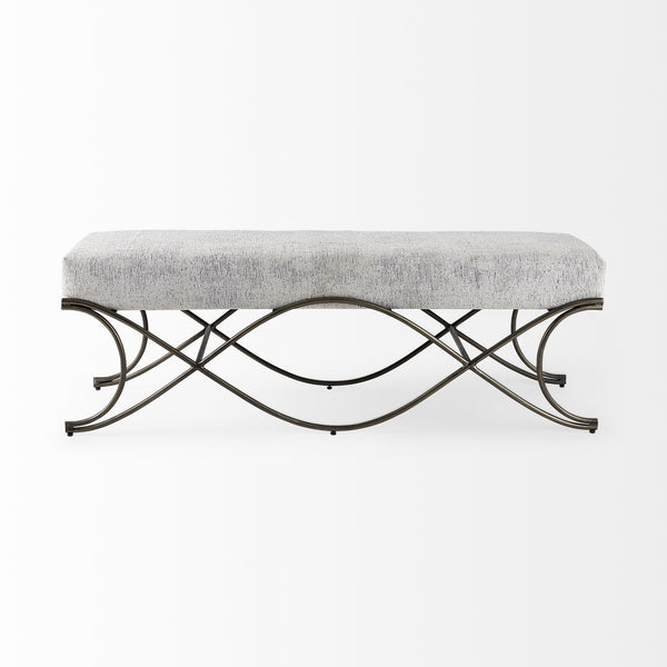 Ayla 55L x 17.6W x 18H Dark Gray Fabric Seat W/ Dark Nickel Metal Frame Bench