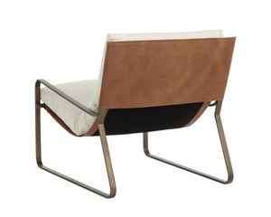 ZANCOR LOUNGE CHAIR - ANTIQUE BRASS - GERALT LINEN / TAN LEATHER