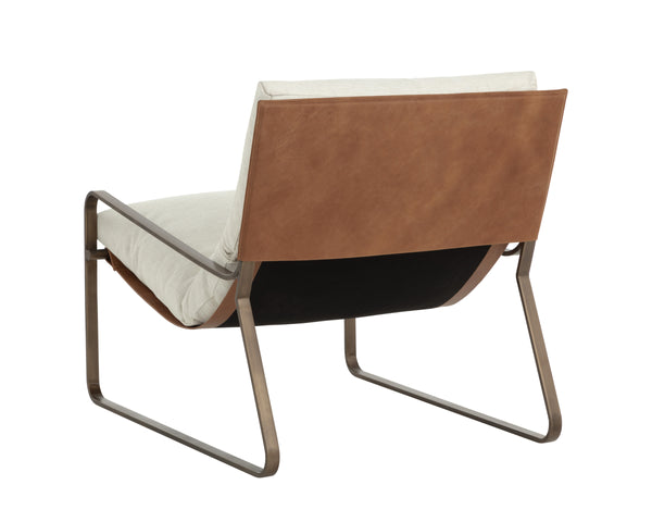 ZANCOR LOUNGE CHAIR - ANTIQUE BRASS - GERALT LINEN / TAN LEATHER