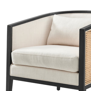 Tillman Fabric Accent Arm Chair w/ Rattan Black Frame, Shortbread/Natural