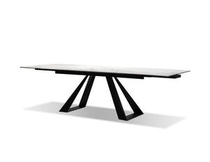 BRIDGE Dining Table in white carrera ceramic/black PC base