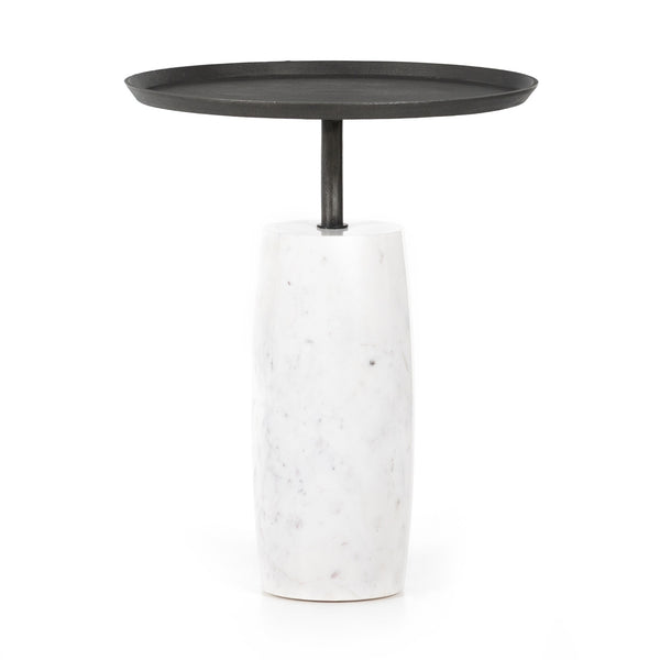 Cronos End Table In Polished White Marble