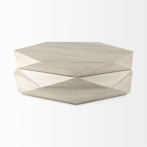 Arreto Natural Solid Wood Hexagonal Storage Coffee Table