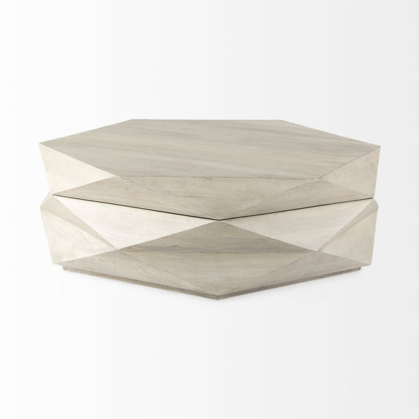 Arreto Natural Solid Wood Hexagonal Storage Coffee Table