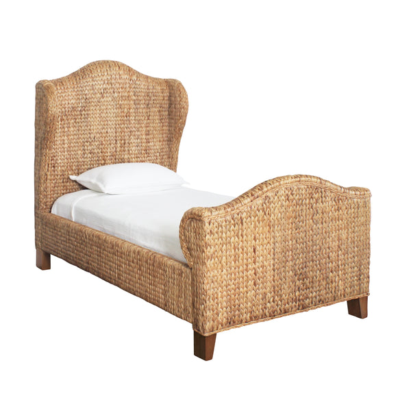 WINGED HEADBOARD AND FOOTBOARD WITH SIDE RAILS IN NATURAL WATER HYACINTH, TWIN SIZE