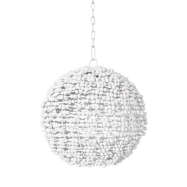 SPHERE SHAPED PENDANT WRAPPED WITH WHITEWASH WOOD BEADS