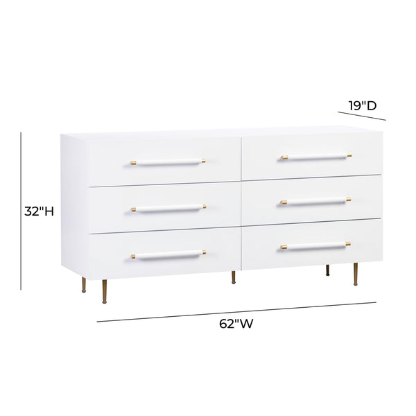Trident White 6 Drawer Dresser
