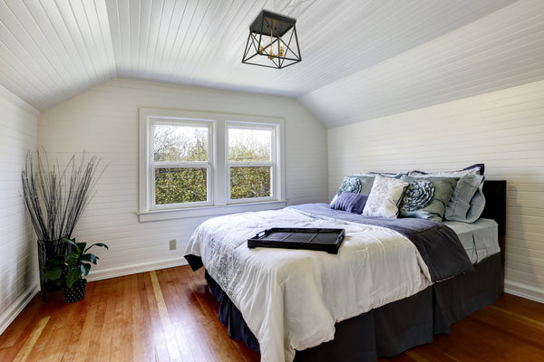 Trestle 3 Light Flush Mount in Matte Black + Olde Brass Finish