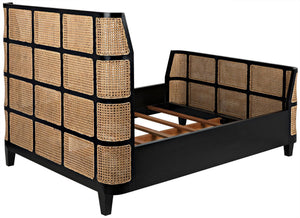 Porto Queen Bed in Hand-Rubbed Black Mahogany with Caning Detail