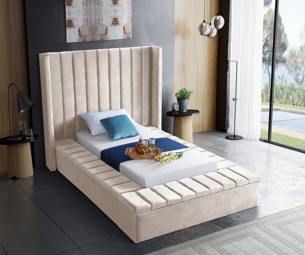 Joanne Twin Bed In Cream Velvet