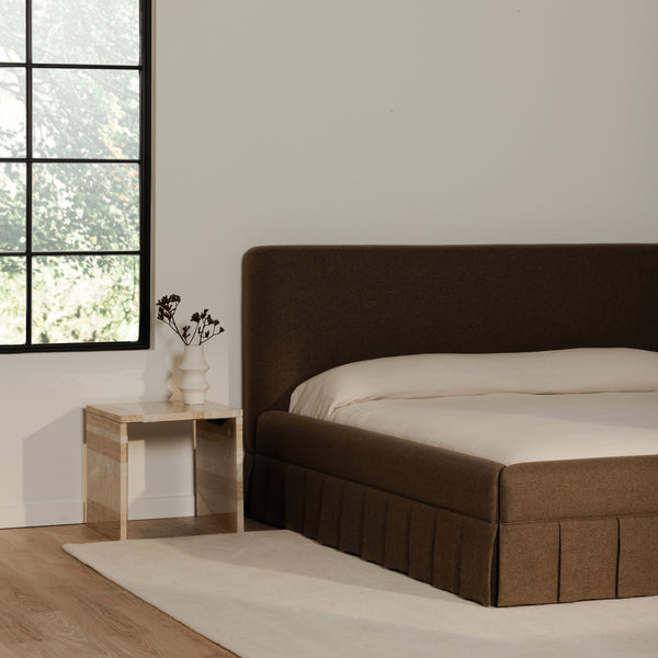 Maren King Bed Brown with Pleated Base