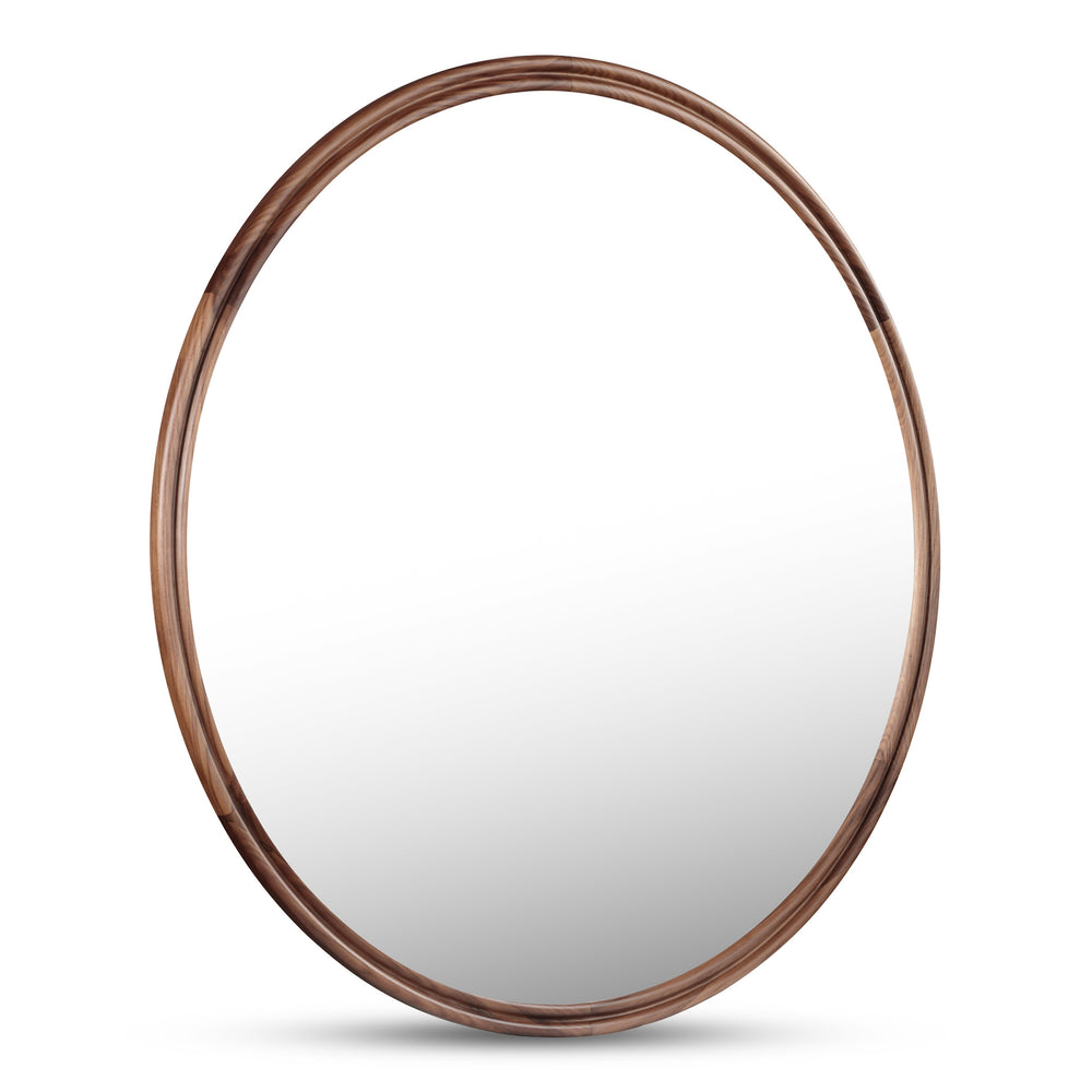 Alcott Small Round Mirror with Walnut Frame