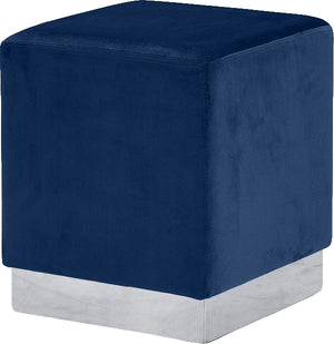 Daniel Ottoman/Stool In Navy Velvet and Chrome