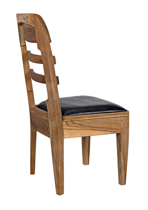 Laila Teak Chair in Satin Finish with Black Leather Seating