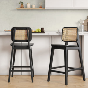 Maury Wood Counter Stool w/ Rattan, Black/Natural