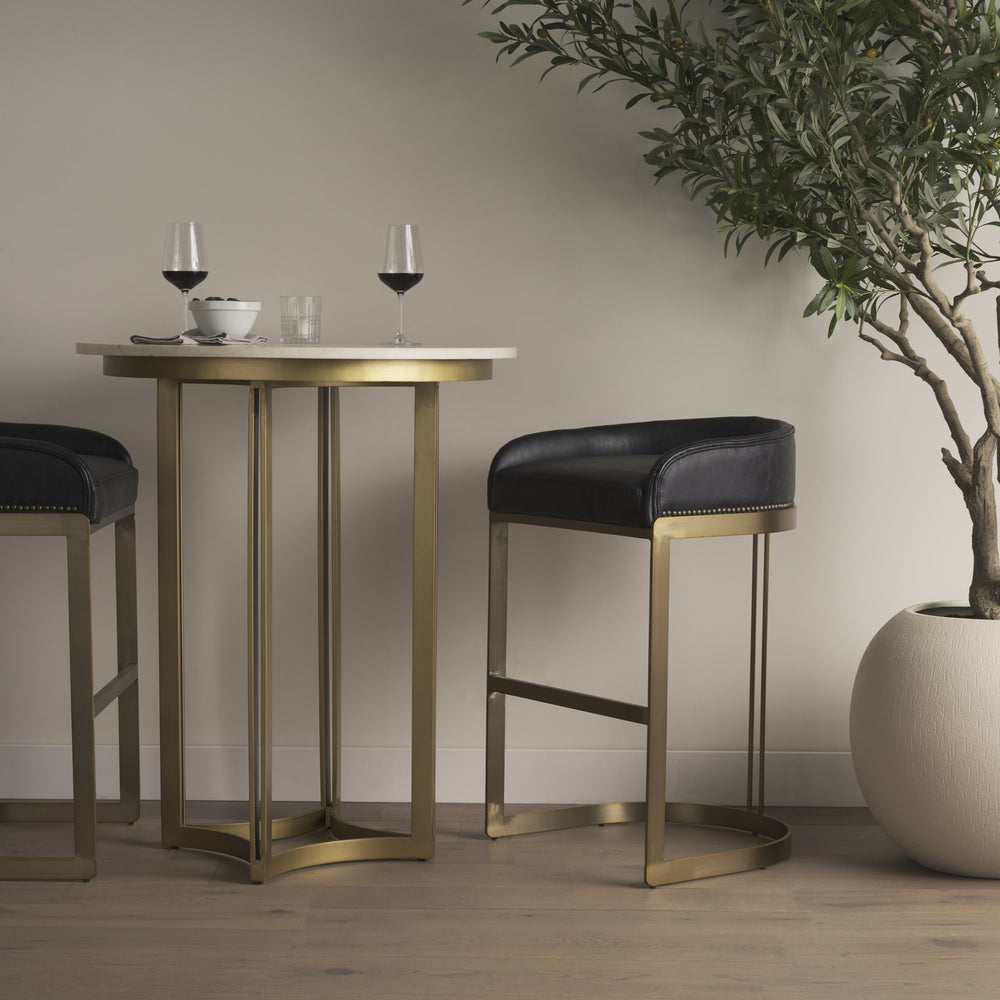 Hollyfield 20.5L  x 19.75W x 32.75H Black Leather Seat Gold Metal Base Stool