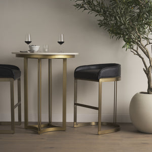 Hollyfield 20.5L  x 19.75W x 32.75H Black Leather Seat Gold Metal Base Stool