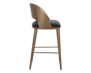 DEZIRAE BARSTOOL - ANTIQUE BRASS - CHARCOAL BLACK LEATHER