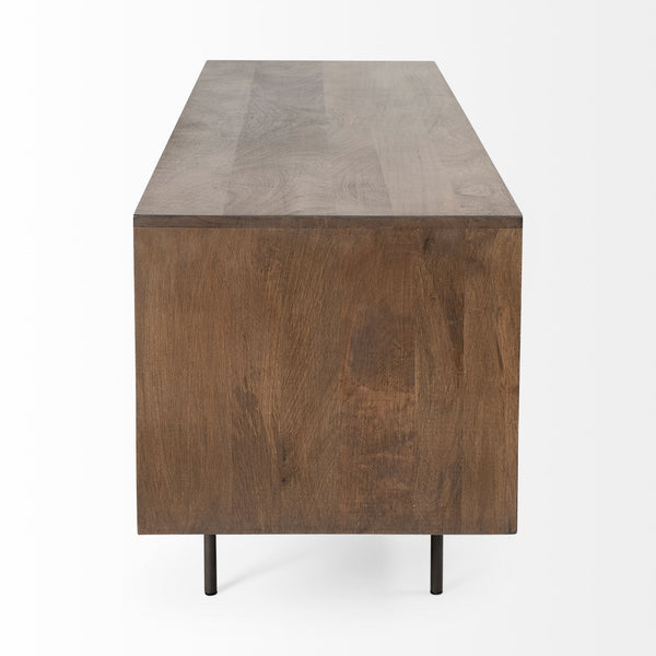 Grace I Two-Toned Brown Solid Wood TV Stand Media Console with Slated Doors, TV up to 82"