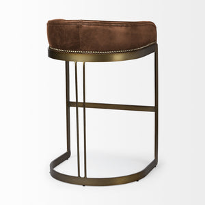 Hollyfield 20.5L x 19.75W x 32.75H Brown Leather Seat Gold Metal Base Bar Stool