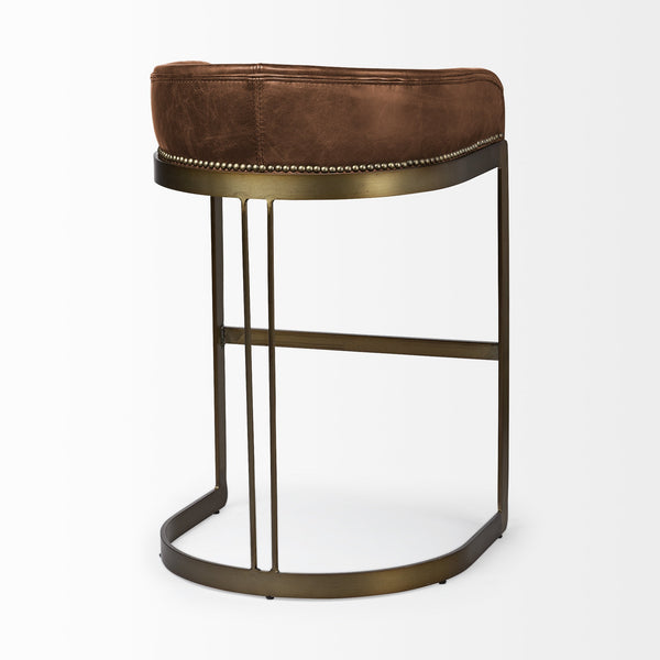 Hollyfield 20.5L x 19.75W x 32.75H Brown Leather Seat Gold Metal Base Bar Stool