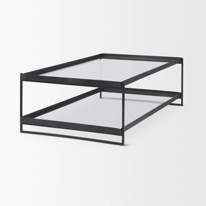 Trey 56"L x 32"W x 17"H Black Metal W/Glass Coffee Table
