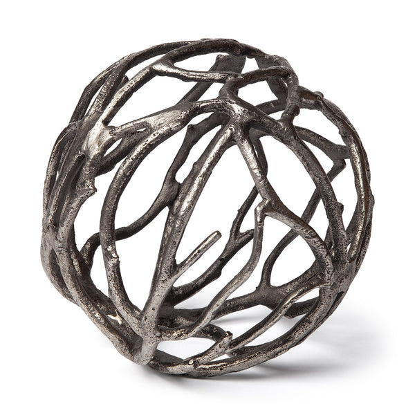 Sphaira II Large 7L x 7W Silver Cast Aluminum Decorative Tree Branch Orb