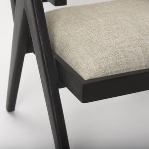 Donna Black Wood Cane-Back w/ Beige Upholstered Seat Accent Chair