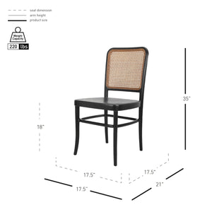 Sonora Rattan Dining Side Chair Wood Seat, Black/Natural