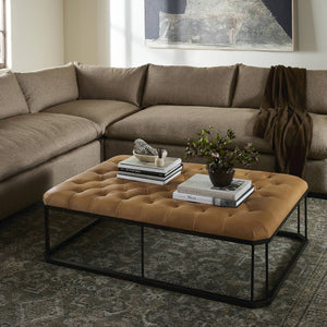 Isle Leather Ottoman-Brandy