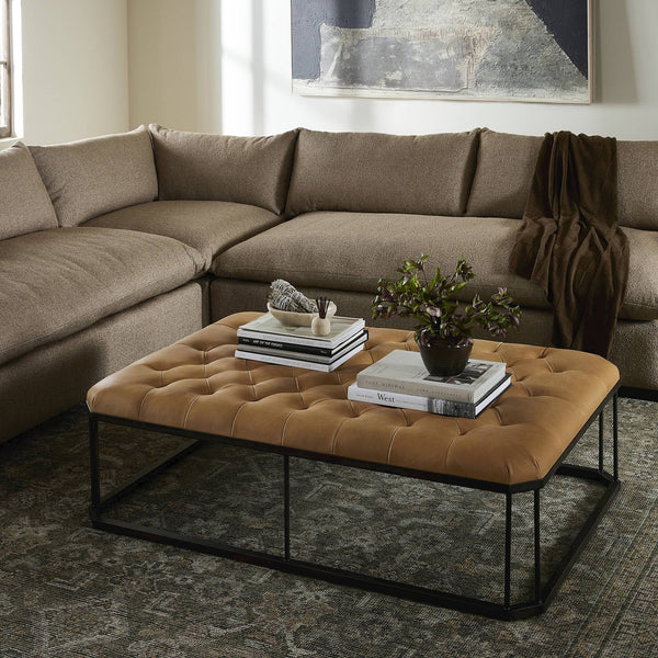 Isle Leather Ottoman-Brandy