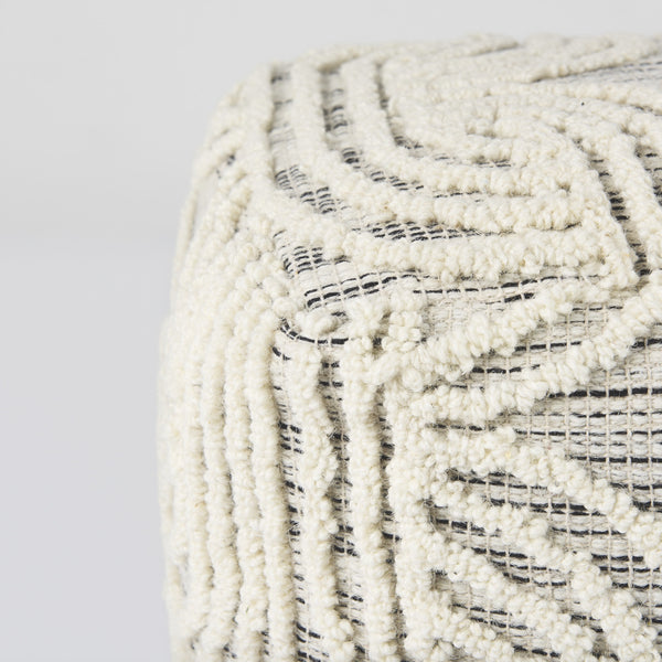 Amaya 16.0L x 16.0W x 16.0H Cream/Black/Gray Wool and Cotton Pouf