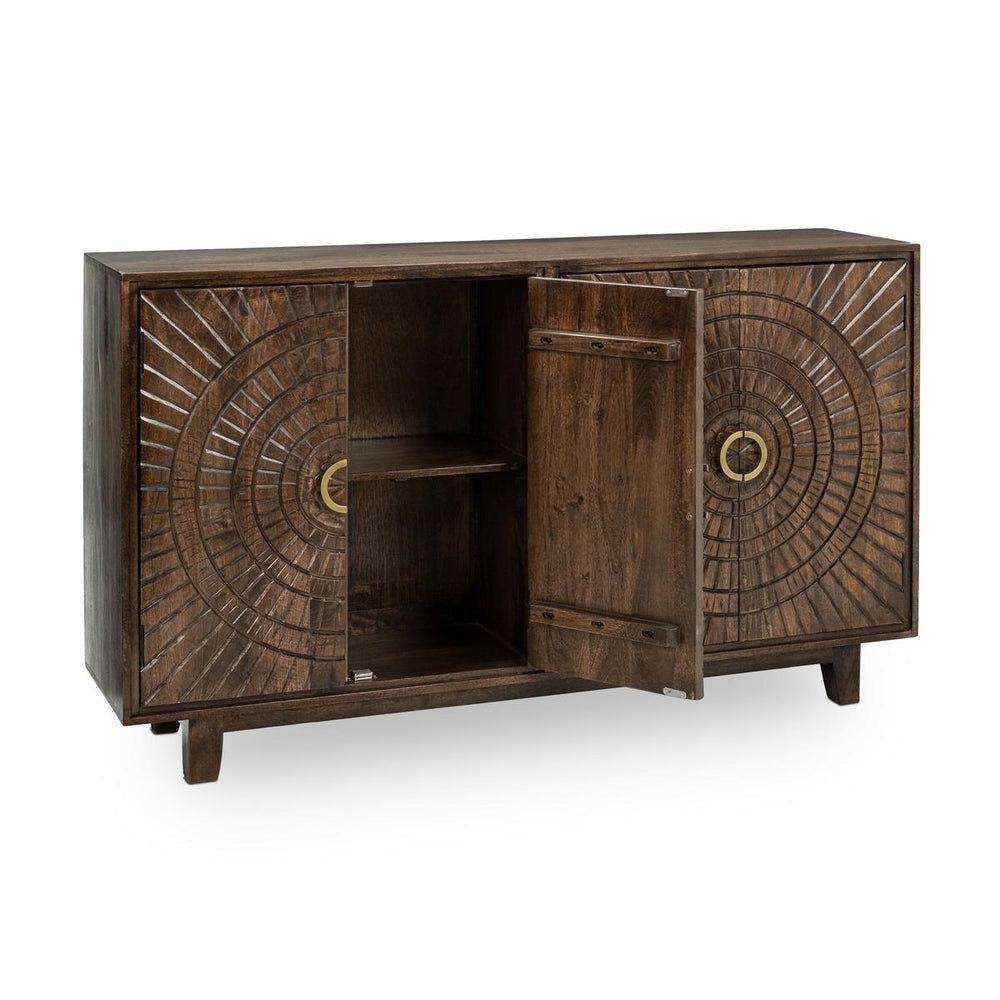 Vivienne Mango Wood 4-Door Cabinet in Bark Brown