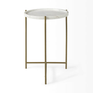Stella 17L x 17W White Round Marble Top W/Gold Base Accent Table