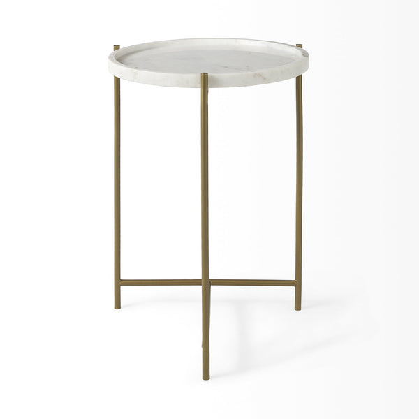 Stella 17L x 17W White Round Marble Top W/Gold Base Accent Table
