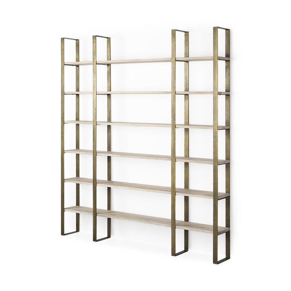 Taunton 80L x 10.5W x 90H Light Brown Wood W/ Gold Metal Frame 6 Tier Shelving Unit