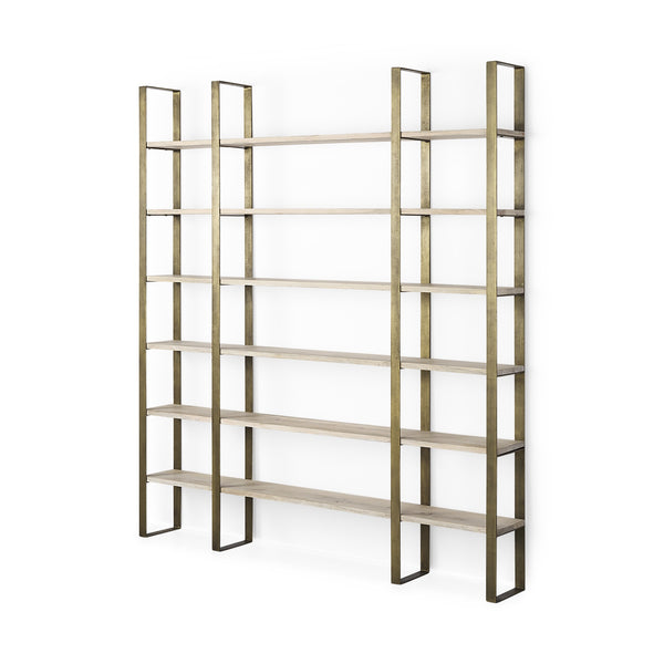 Taunton 80L x 10.5W x 90H Light Brown Wood W/ Gold Metal Frame 6 Tier Shelving Unit