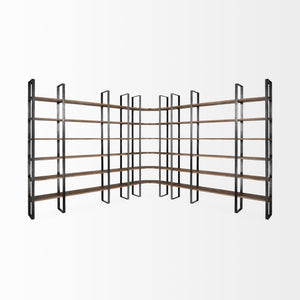 Taunton II 80L x 10.5W x 90H Dark Brown Wood And Black Iron Six Shelving Unit