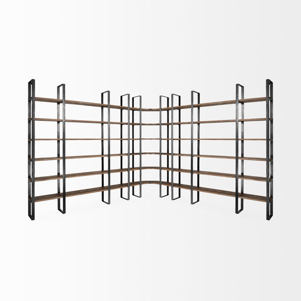 Taunton II 80L x 10.5W x 90H Dark Brown Wood And Black Iron Six Shelving Unit