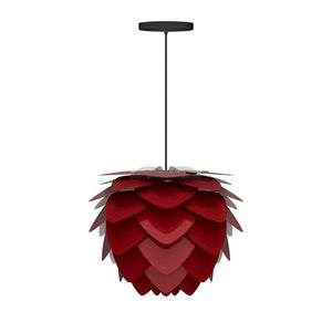 Aluvia Mini Hardwired Pendant in Ruby with Black Cord