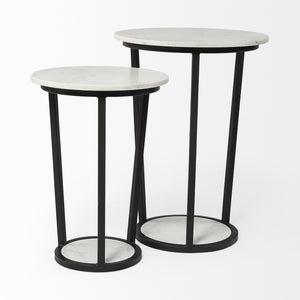 Bombola II (Large) 18L x 18W White Round Marble Top W/Black Metal Frame Accent Table