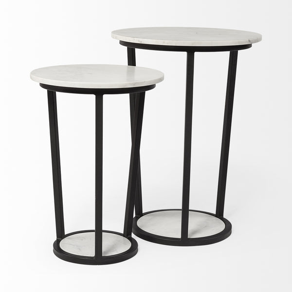 Bombola II (Large) 18L x 18W White Round Marble Top W/Black Metal Frame Accent Table