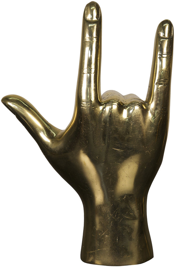 I Love You Metal Alloy Hand Gesture in Antique Brass Finish