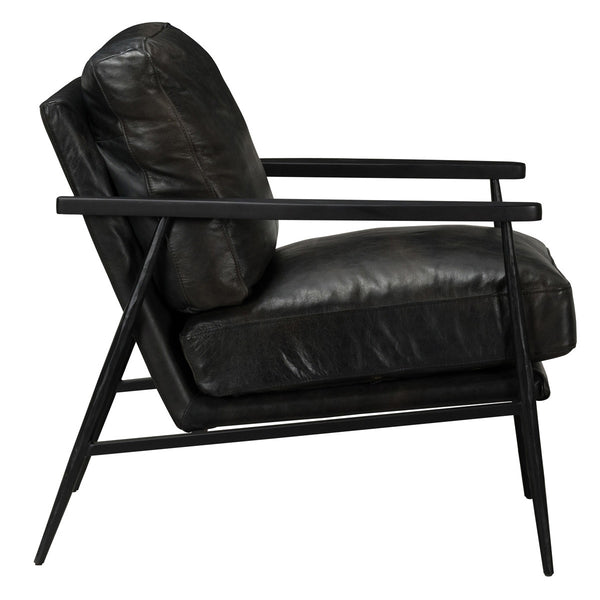 Christopher Leather Club Chair - Jet Black with Metal Frame