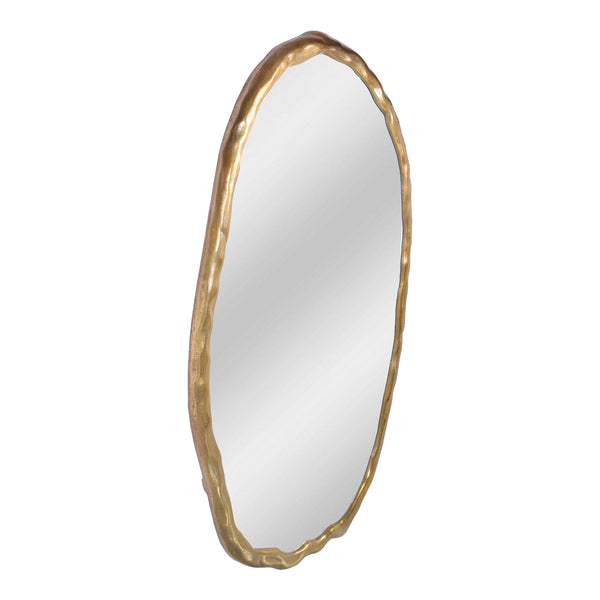 Foundry Oval Gold Mirror with Wood-Like Frame