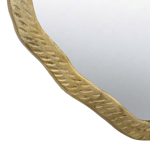 ROUND METAL MIRROR WITH ORGANIC TEXTURED ANTIQUE BRASS FRAME