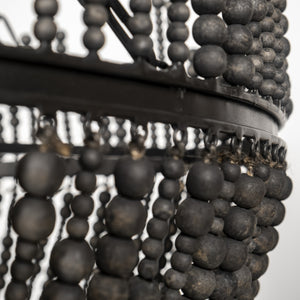Liam I 32x30 Black Wooden Bead Bowl-Style Four Bulb Chandelier